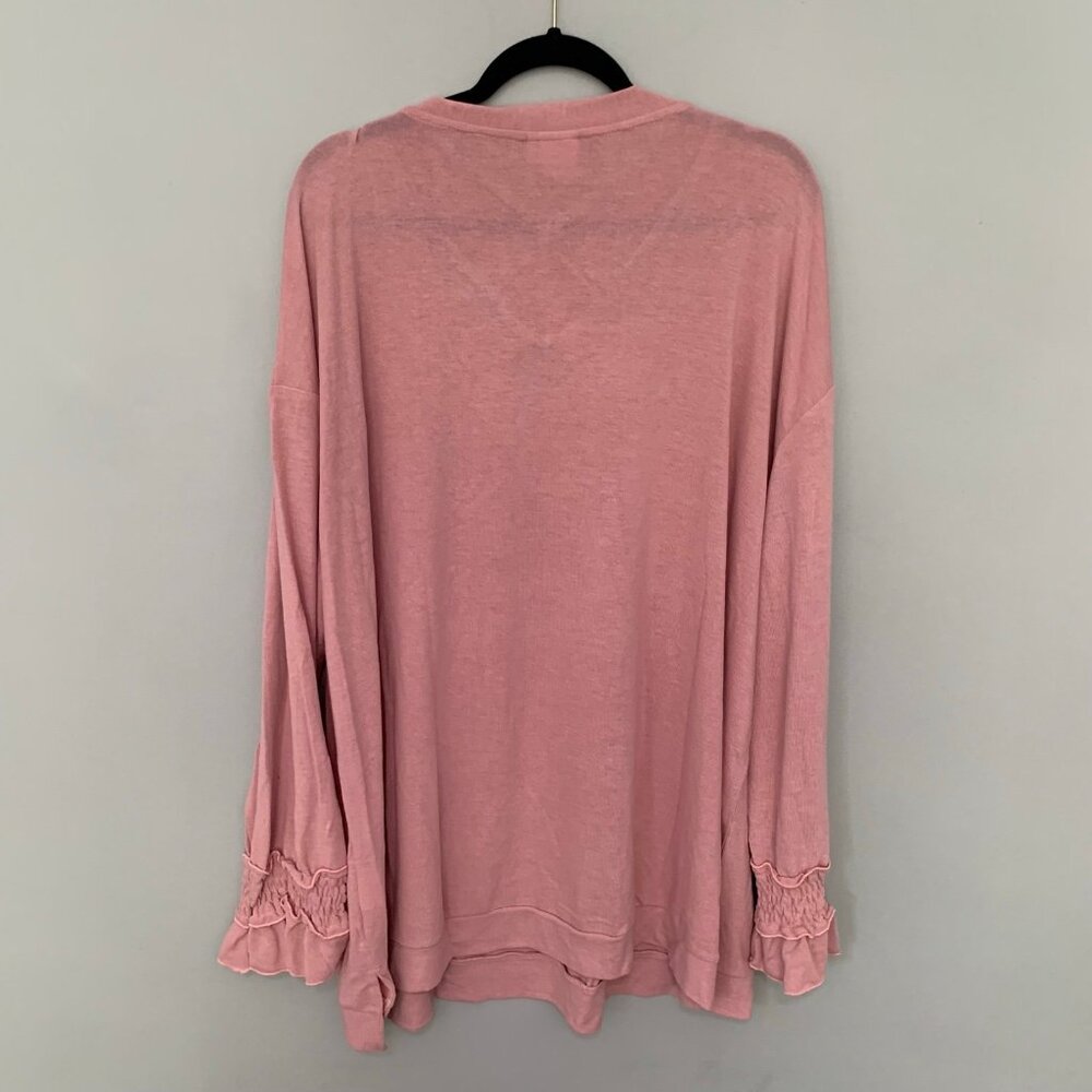 NEW Suzanne Betro Top Women 4X Pink Crisscross V-Neck Smocked Cuff Long Sleeve - Picture 7 of 10